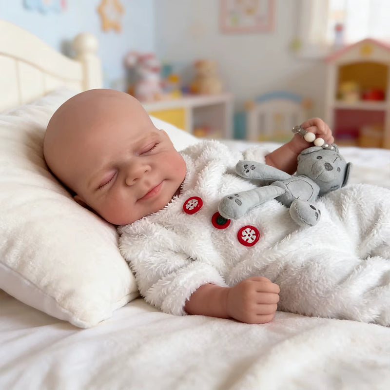 45 cm dehnbare Pascale-Reborn Puppe aus Vollsilikon in Weihnachtskleidung