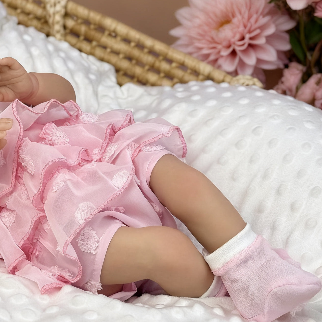 48 cm weiche schlafende Reborn Puppe Irys im rosa Kleid