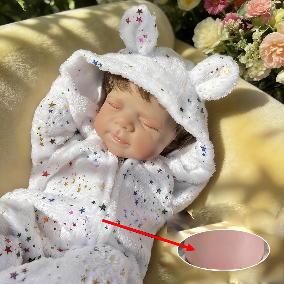 48 cm realistische Pascale Reborn-Babypuppe mit geschlossenen Augen im Sternen-Jumpsuit