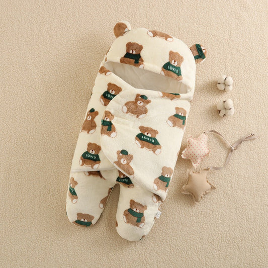 Schlafsack mit Flanell-Split-Legs-Bärendruck für 16-24-Zoll-Reborn-Puppen