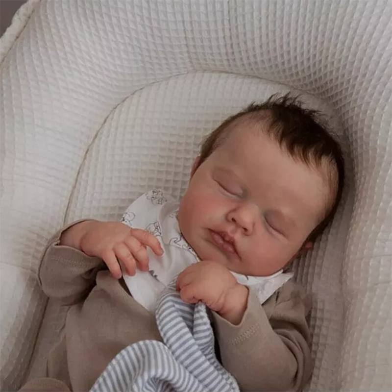 20 Zoll Reborn Puppe Junge mit geschlossenen Augen und braunen Haaren