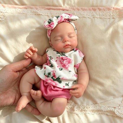 30cm dehnbare Triplets Reborn Puppen aus Vollsilikon mit geschlossenen Augen in Blumenoutfits