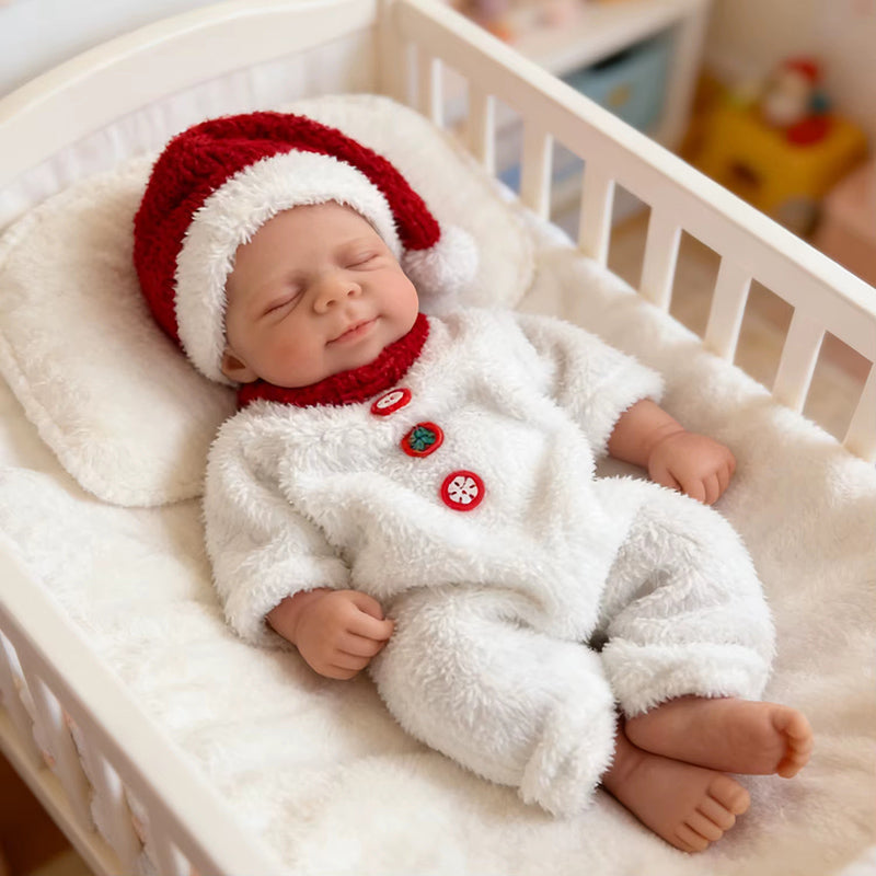 45 cm dehnbare Pascale-Reborn Puppe aus Vollsilikon in Weihnachtskleidung