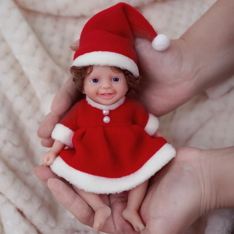 15 cm Mini-Reborn-Puppen mit offenen Augen in Weihnachtskleidung