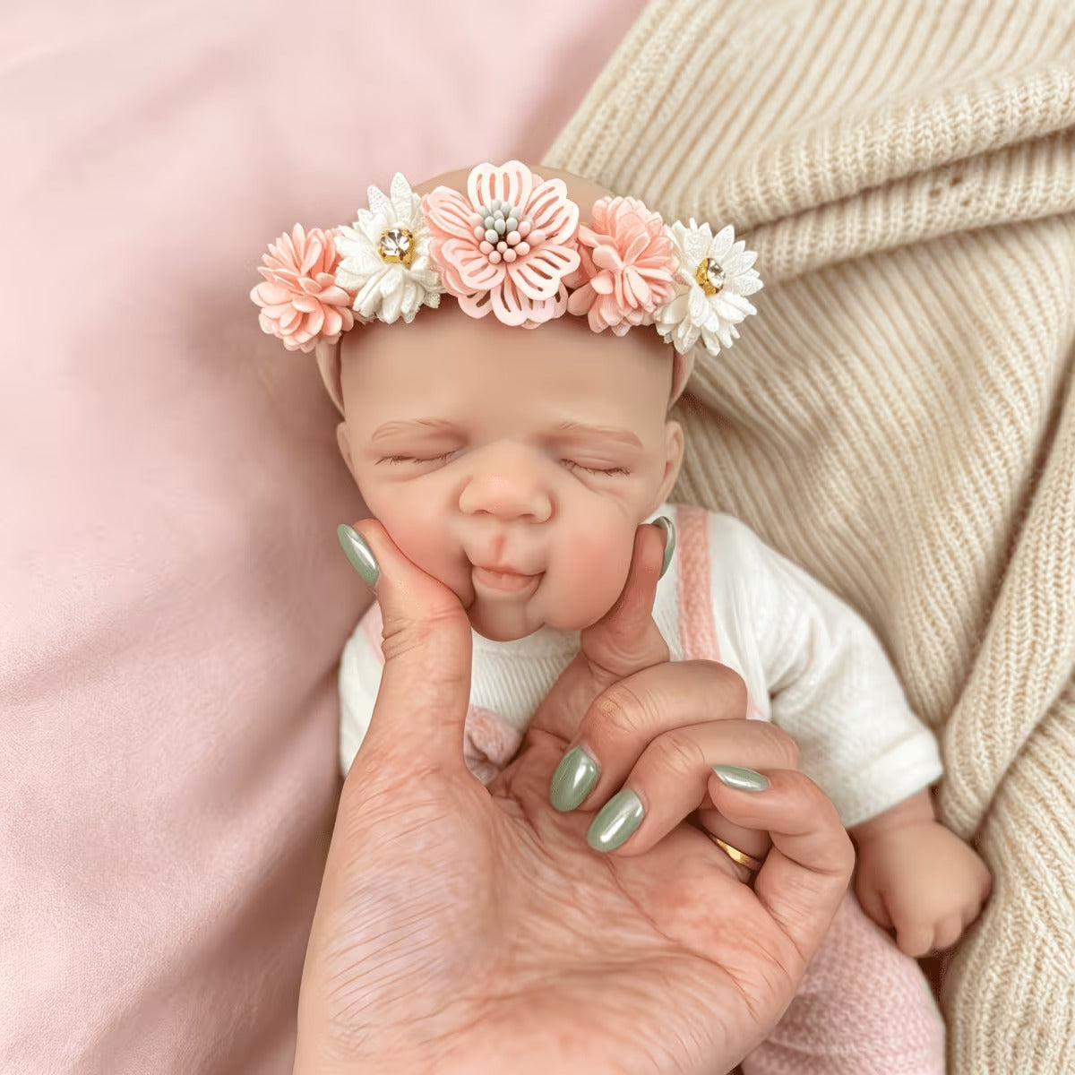 30 cm schlafende Pascale Reborn-Puppe aus Vollsilikon im rosa Bärenoutfit