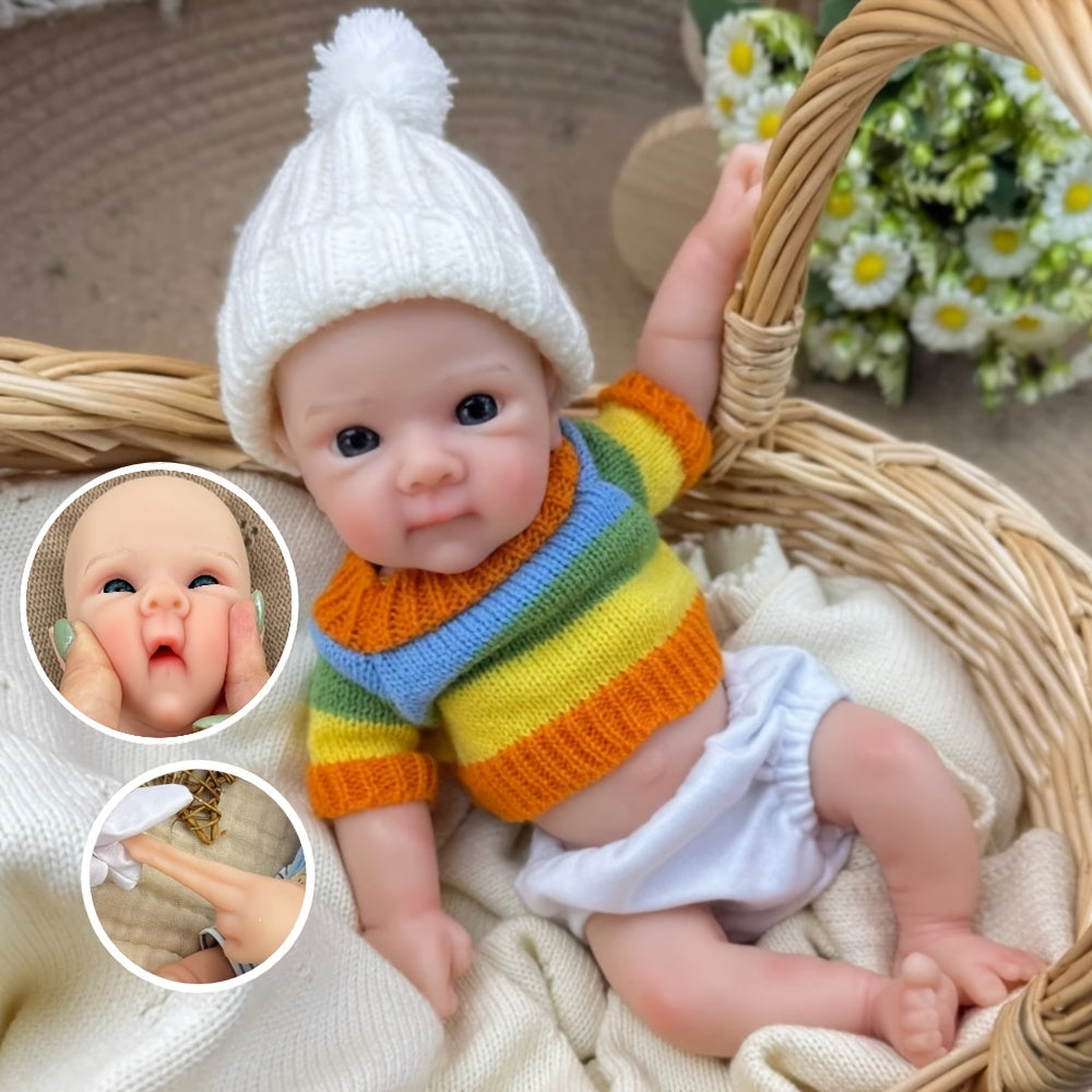 30 cm vollständig aus Silikon gefertigtes Bettie Reborn Baby-Mädchen im bunten Streifenpullover