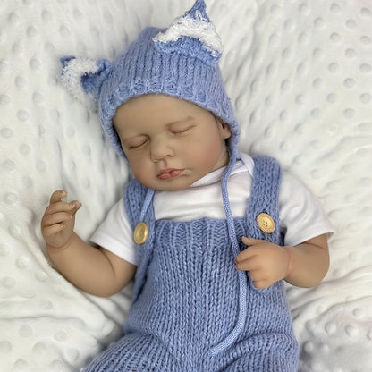 20 Zoll Loulou Reborn-Puppe mit 3D-Haut geschlossenen Augen und blauem Overall