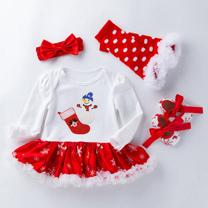 4-teiliges Kleid mit Weihnachtssockenmuster für 21/22/23 Zoll Reborn-Puppen