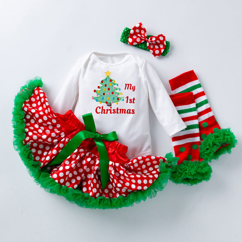 4-teiliges Kleid mit Weihnachtsbaum-Aufdruck für 21/22/23 Zoll Reborn-Puppen