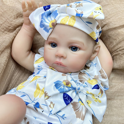 48 cm Reborn Puppe mit blauen Augen Mädchen in geblümter Kleidung - Meadow
