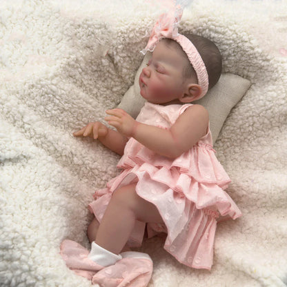 19 Zoll lebensechte Reborn Puppe mit geschlossenen Augen August im rosa Kleid