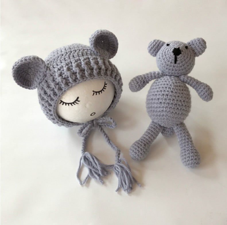 Süßer Bär Strickmütze und Spielzeug 2-teiliges Set