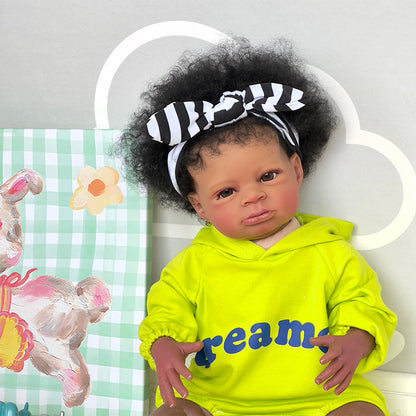 20 Zoll offene Augen lockiges Haar Afroamerikaner Reborn Puppe-Lanny