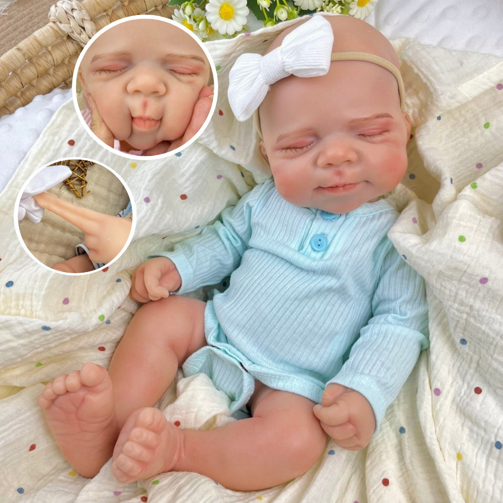 45 cm dehnbare vollsilikone schlafende Pascale Reborn Puppe im blauen Strampler