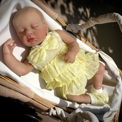 20 Zoll 3D-Haut geschlossene Augen Loulou Reborn-Baby-Mädchen im gelben Kleid