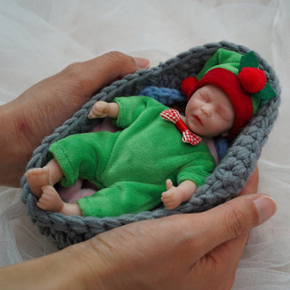6 Zoll Mini Rebornpuppen mit geschlossenen Augen und Weihnachtskleidung-Darren