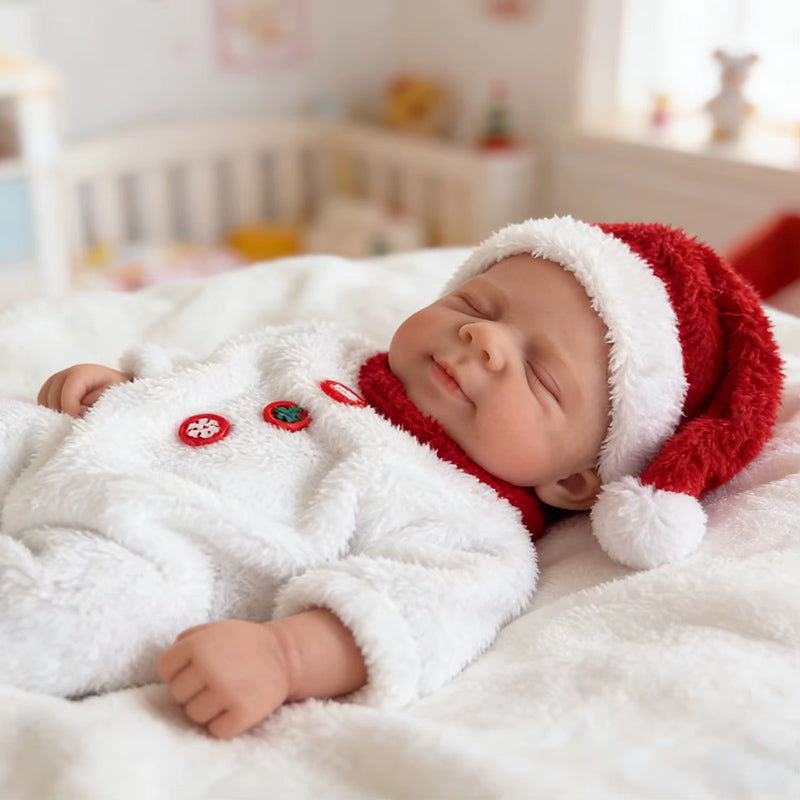 45 cm dehnbare Pascale-Reborn Puppe aus Vollsilikon in Weihnachtskleidung