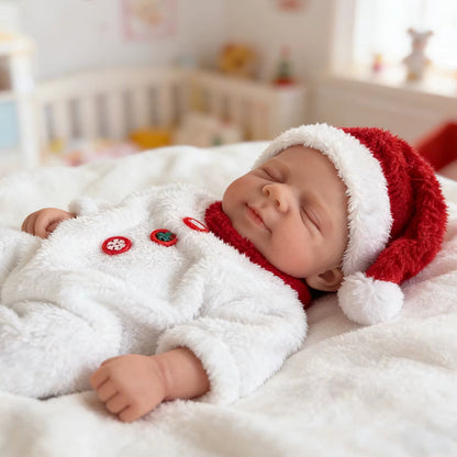 45 cm dehnbare Pascale-Reborn Puppe aus Vollsilikon in Weihnachtskleidung