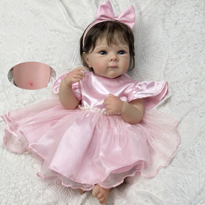 45 cm lebensechte Vinyl-Figur Bettie Reborn-Mädchen mit kurzen Haaren im rosa Kleid