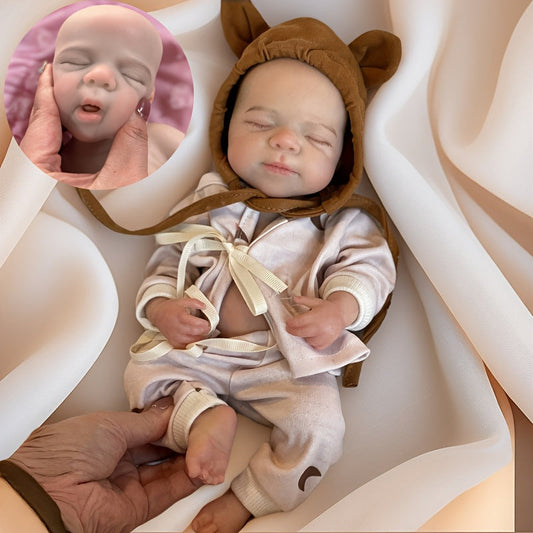 30cm Silikon Reborn Babypuppe Pascale mit geschlossenen Augen in Mond-Print-Outfits