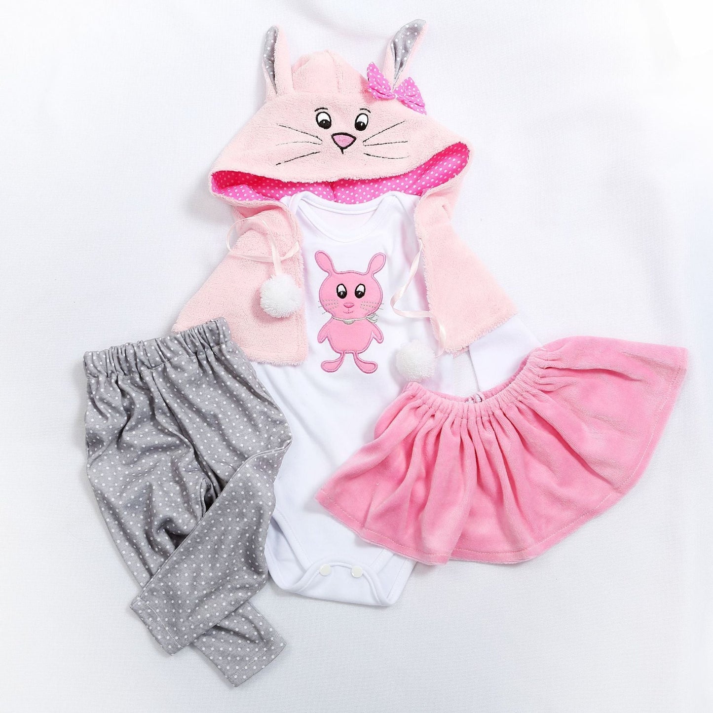 Rosa Kaninchen 4-teiliges Puppentuch-Set für 18-24 Zoll Puppen