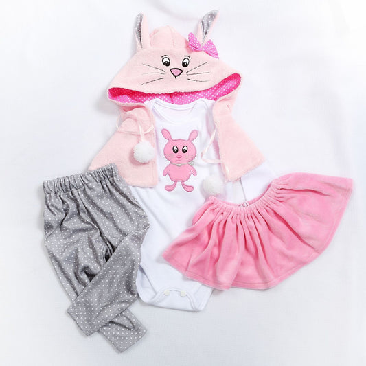 Rosa Kaninchen 4-teiliges Puppentuch-Set für 18-24 Zoll Puppen