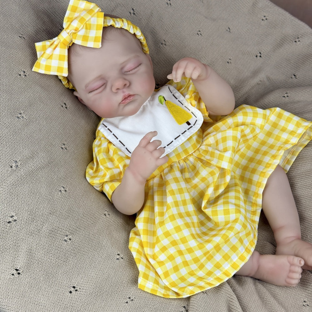 19 Zoll 3D-bemalte schlafende Reborn-Puppe Irys im gelben Kleid