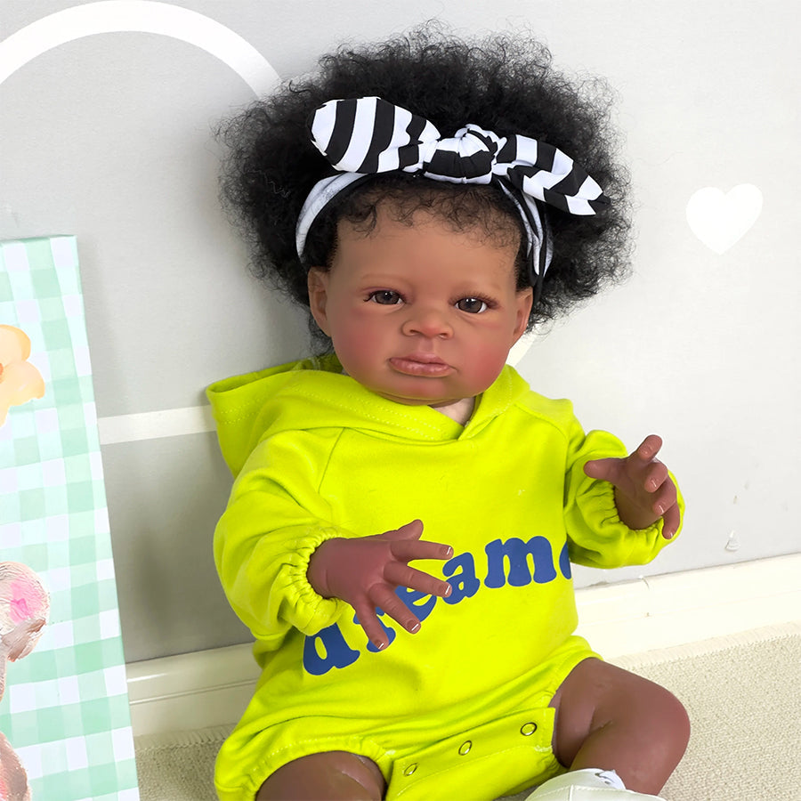 20 Zoll offene Augen lockiges Haar Afroamerikaner Reborn Puppe-Lanny