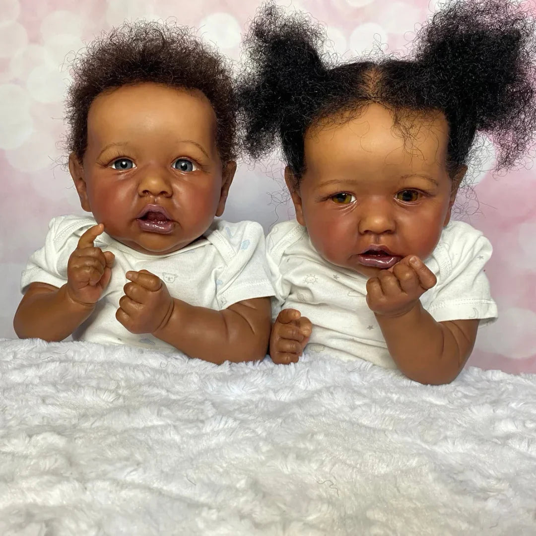 22 Zoll dunkle Haut offene Augen Reborn Puppe Zwillinge-Saskia