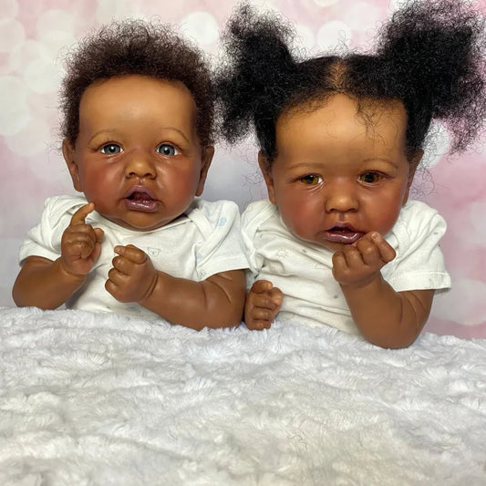 22 Zoll dunkle Haut offene Augen Reborn Puppe Zwillinge-Saskia