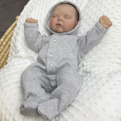 20 Zoll 3D-Reborn-Puppe mit weichem Körper geschlossenen Augen und grauer Kleidung – Peaches