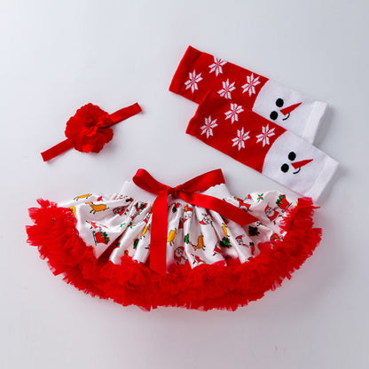 4-teiliges Kleid mit Weihnachtsbaum-Aufdruck für 21/22/23 Zoll Reborn-Puppen