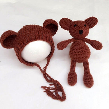 Süßer Bär Strickmütze und Spielzeug 2-teiliges Set