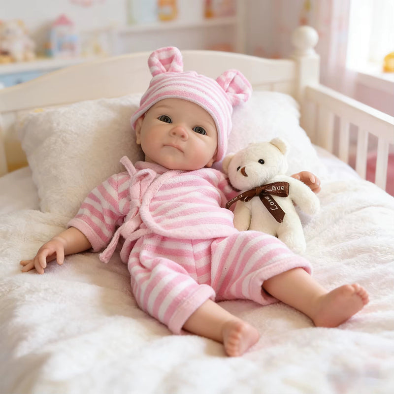 30 cm vollständig aus Silikon gefertigtes Bettie Reborn Baby Mädchen in rosa gestreiftem Outfit