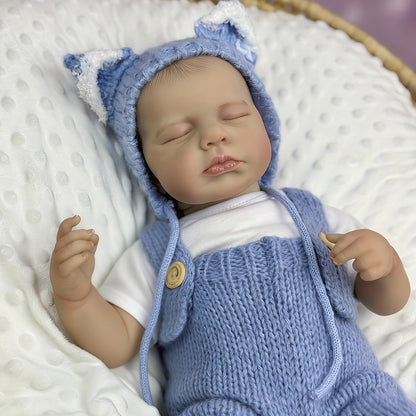20 Zoll Loulou Reborn-Puppe mit 3D-Haut geschlossenen Augen und blauem Overall