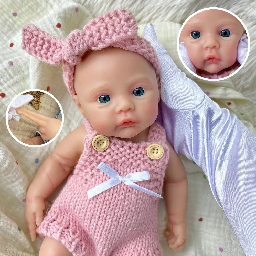 30 cm vollständig aus Silikon gefertigtes Meadow Reborn-Baby Mädchen in rosa Strickoverall