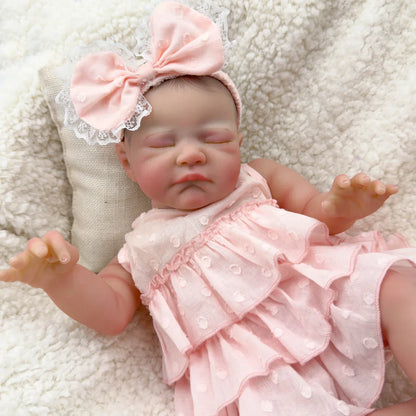 19 Zoll lebensechte Reborn Puppe mit geschlossenen Augen August im rosa Kleid