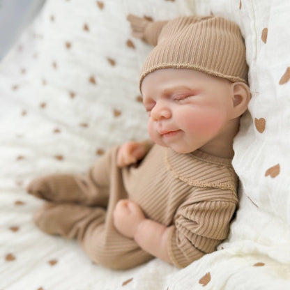 30 cm schlafende Pascale Reborn-Puppe aus Vollsilikon in brauner Kleidung