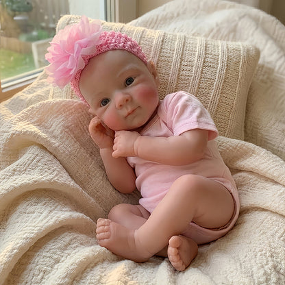45cm (18 Zoll) realistisches Reborn Babypuppen Mädchen Bettie aus Vollsilikon im rosa Body