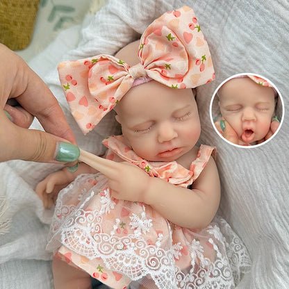 30cm Loulou Reborn Babypuppe aus Vollsilikon mit geschlossenen Augen im Kirsch-Spitzenkleid