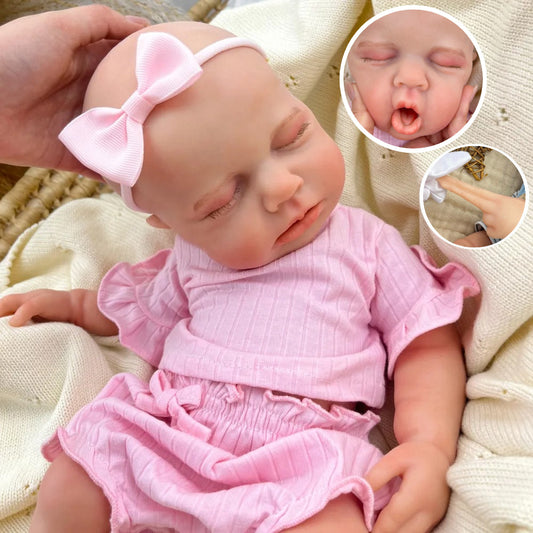 45cm dehnbares Loulou Reborn Baby aus Vollsilikon mit geschlossenen Augen in rosa Outfits