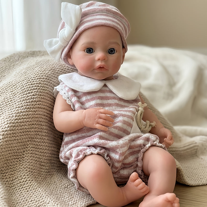 30cm Meadow Reborn Zwillingsschwestern aus weichem Silikon mit offenen Augen in rosa Kleidung