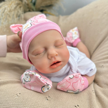 45cm dehnbares Loulou Reborn Baby aus Vollsilikon mit geschlossenen Augen in weißem Outfit