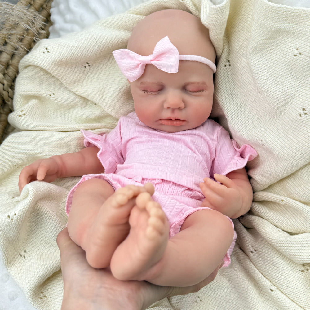 45cm dehnbares Loulou Reborn Baby aus Vollsilikon mit geschlossenen Augen in rosa Outfits