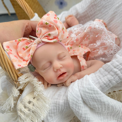 30cm Loulou Reborn Babypuppe aus Vollsilikon mit geschlossenen Augen im Kirsch-Spitzenkleid