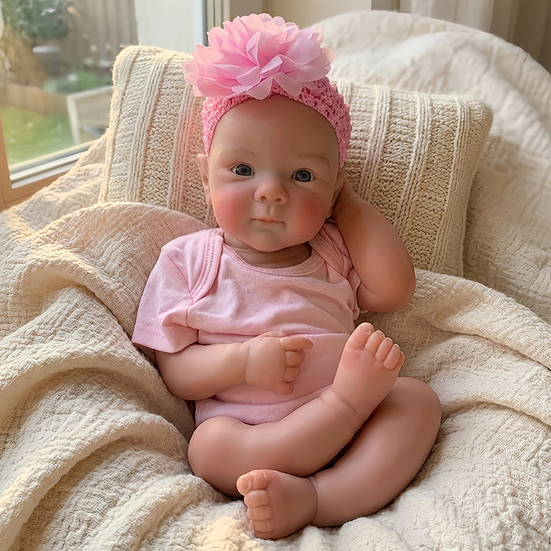 45cm (18 Zoll) realistisches Reborn Babypuppen Mädchen Bettie aus Vollsilikon im rosa Body