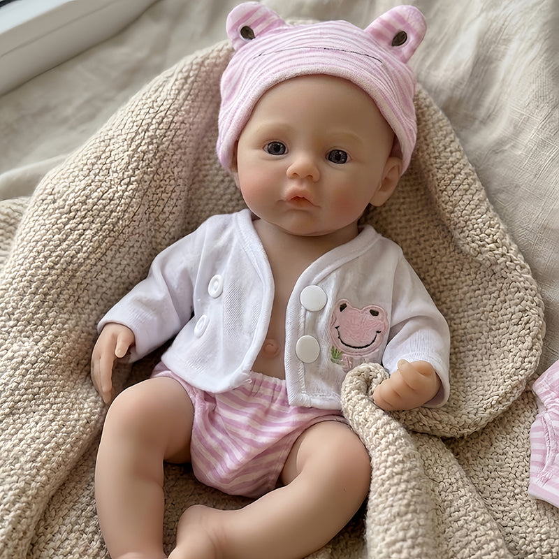 30cm Meadow Reborn Zwillingsschwestern aus weichem Silikon mit offenen Augen in rosa Kleidung