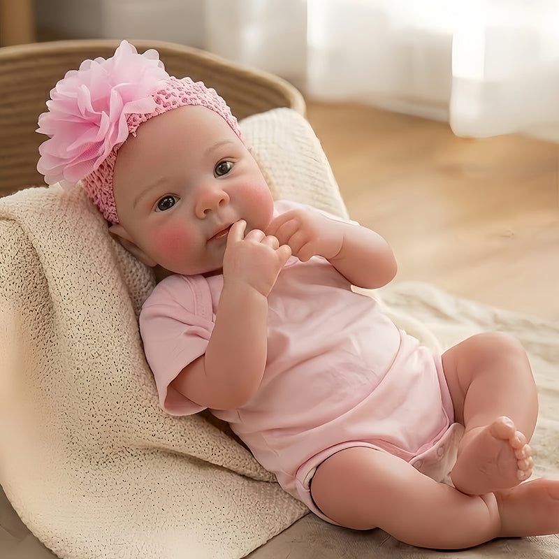 45cm (18 Zoll) realistisches Reborn Babypuppen Mädchen Bettie aus Vollsilikon im rosa Body