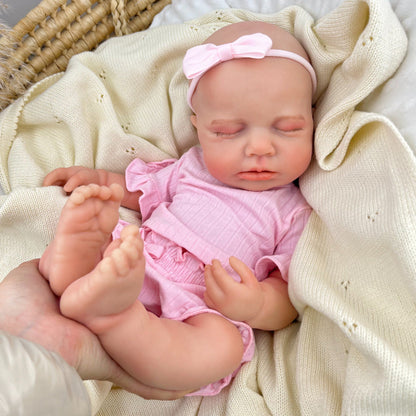 45cm dehnbares Loulou Reborn Baby aus Vollsilikon mit geschlossenen Augen in rosa Outfits