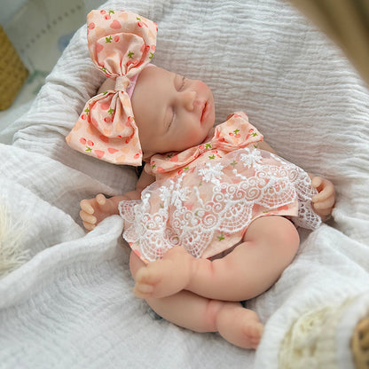 30cm Loulou Reborn Babypuppe aus Vollsilikon mit geschlossenen Augen im Kirsch-Spitzenkleid